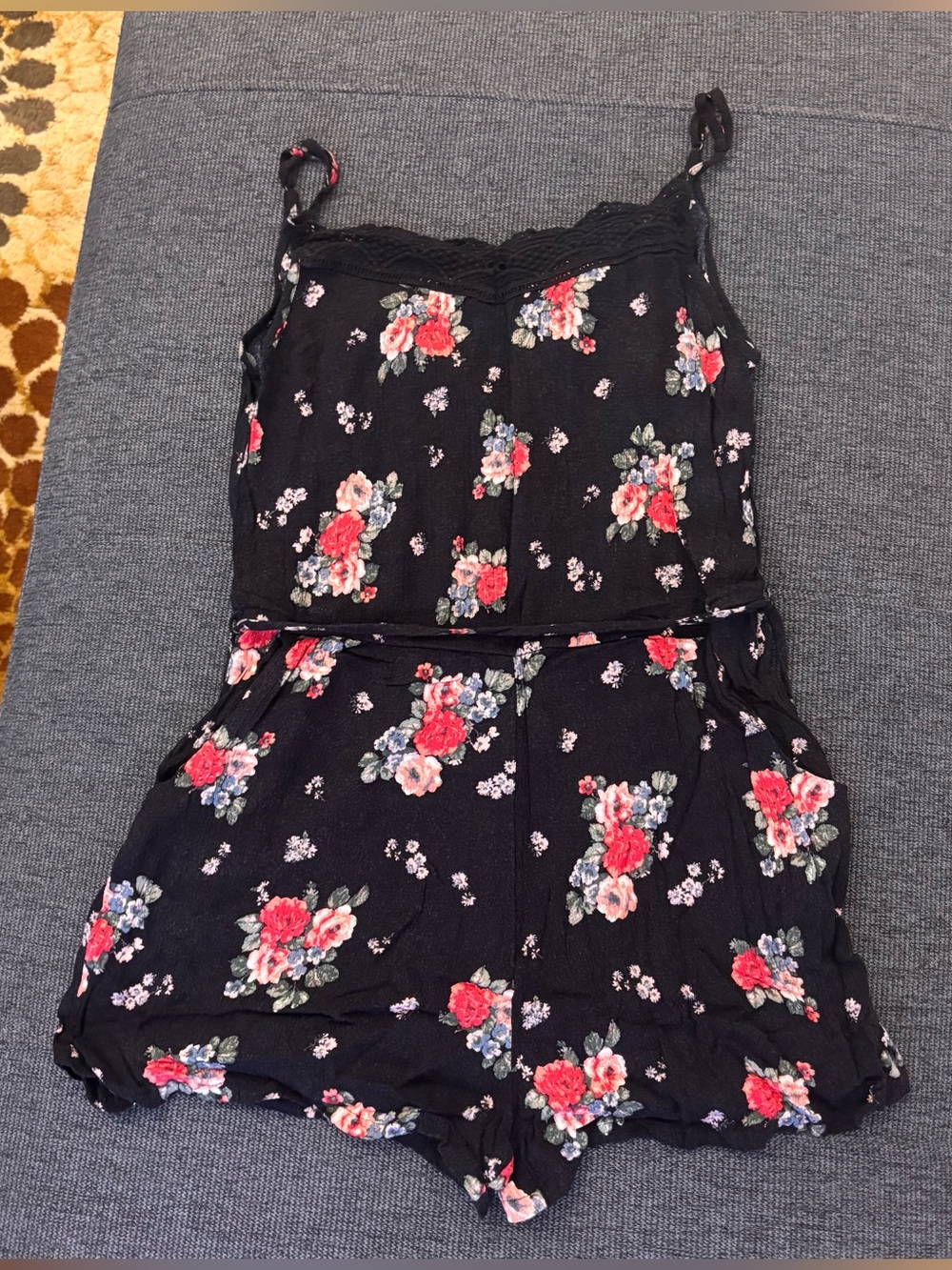 BE COOL Black Knit Romper with Multicolor Floral Accents